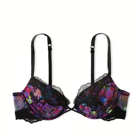 VS VERY SEXY Bombshell Add-2-Cups Shine Strap Push-Up Bra 32B Moonlight Floral - Picture 2 of 13